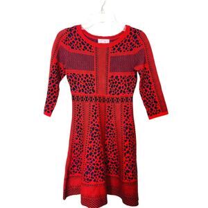 GB Girls Sweater Dress Red Black Christmas Winter Party Modest Twirl Medium